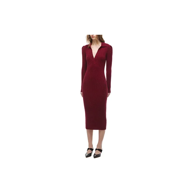 Self portrait Long Sleeved Dresses Women's Dark Burgundy Color-2