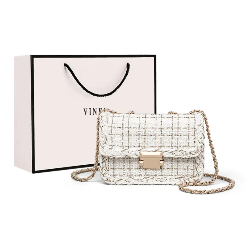 VINEY Fabric Shoulder Bag, Crossbody Bag, Small Square Bag Regular Women's Ecru-0