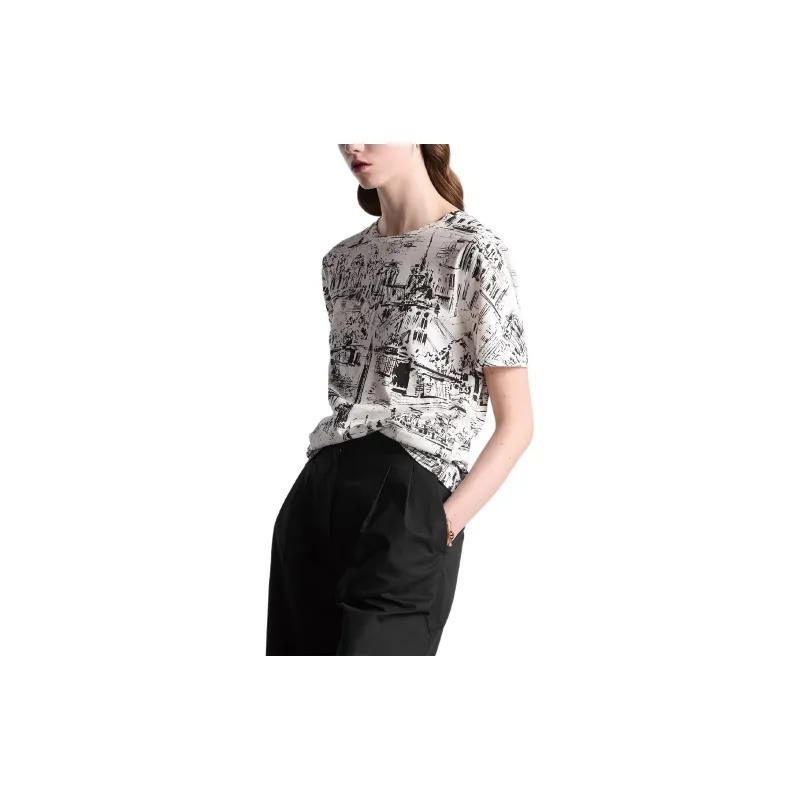 DIOR Patterned Print Crew Neck Short Sleeved T Shirt Women's Multicolor-3