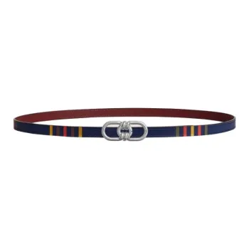 HERMES Palladium-Plated Leather Belts Unisex Light Blue Gemstone/Red Width: 1.3cm