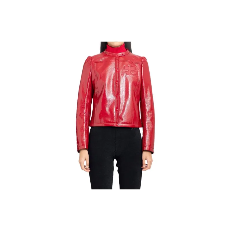 Courrèges Iconic Vinyl Biker Jacket 'Red'-1