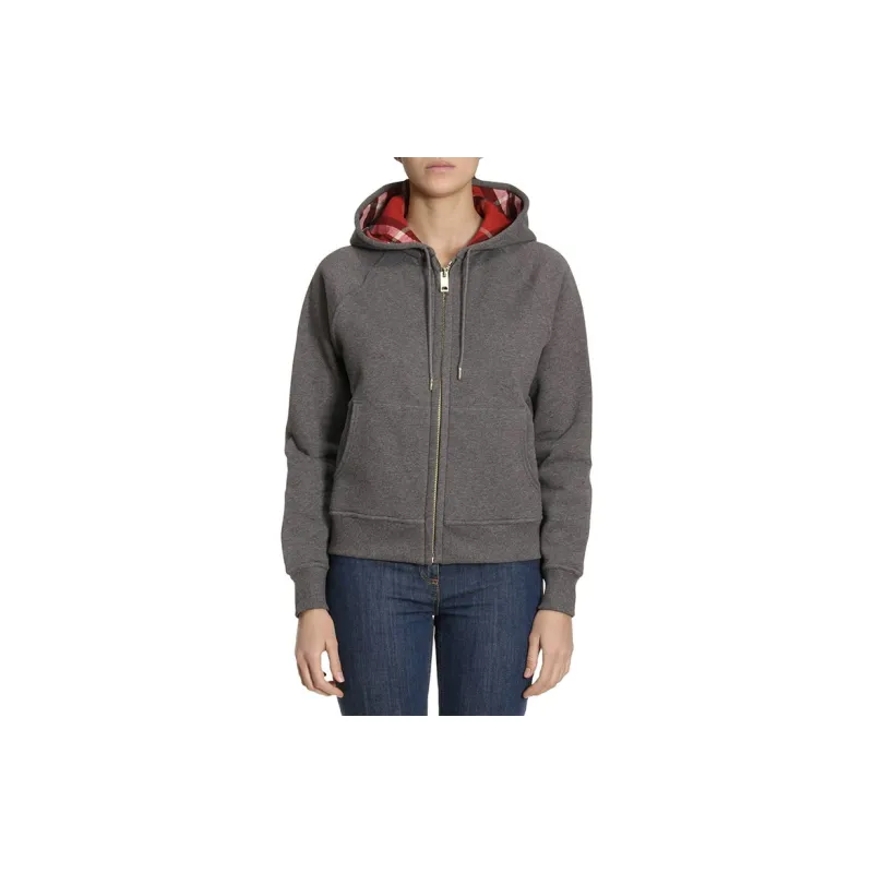 Burberry Zip Up Hooded Sweatshirt Grey Red-2