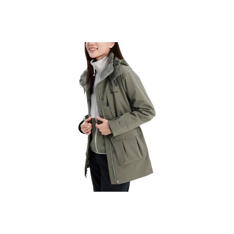 Columbia Hiking Waterproof And Windproof To Keep Warm Windbreaker Jacket Women's Green-5