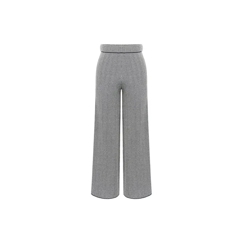 YANGZHIDAO Casual Pants Women's Black White Herringbone-1