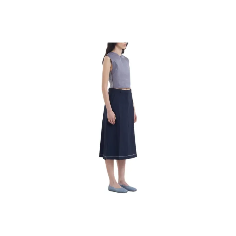 MARNI Asymmetric Hem Wool Skirt 'Blue'-3