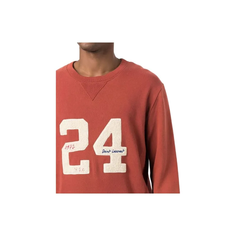 SAINT LAURENT Logo Embroidery Cotton Sweatshirt-5