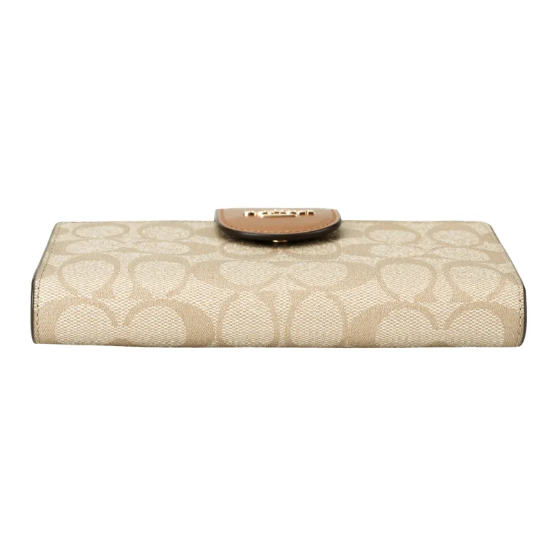 COACH Tech Wallet Coated Canvas With Smooth Leather Clutches Card Holder Wallet Small Size Women's Khaki & Saddle-7