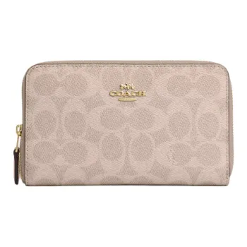 COACH Id Zip Wallet Coated Canvas Wallet Medium Size Women's Gold & Milk Tea & Ecru