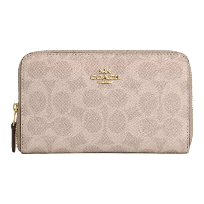 COACH Id Zip Wallet Coated Canvas Wallet Medium Size Women's Gold & Milk Tea & Ecru-0
