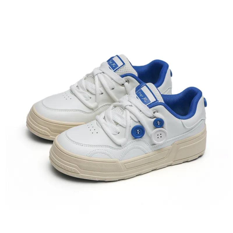 TUOPIN Anti Slip Wear Resistant Low Top Skateboard Shoes Women's White Blue-1