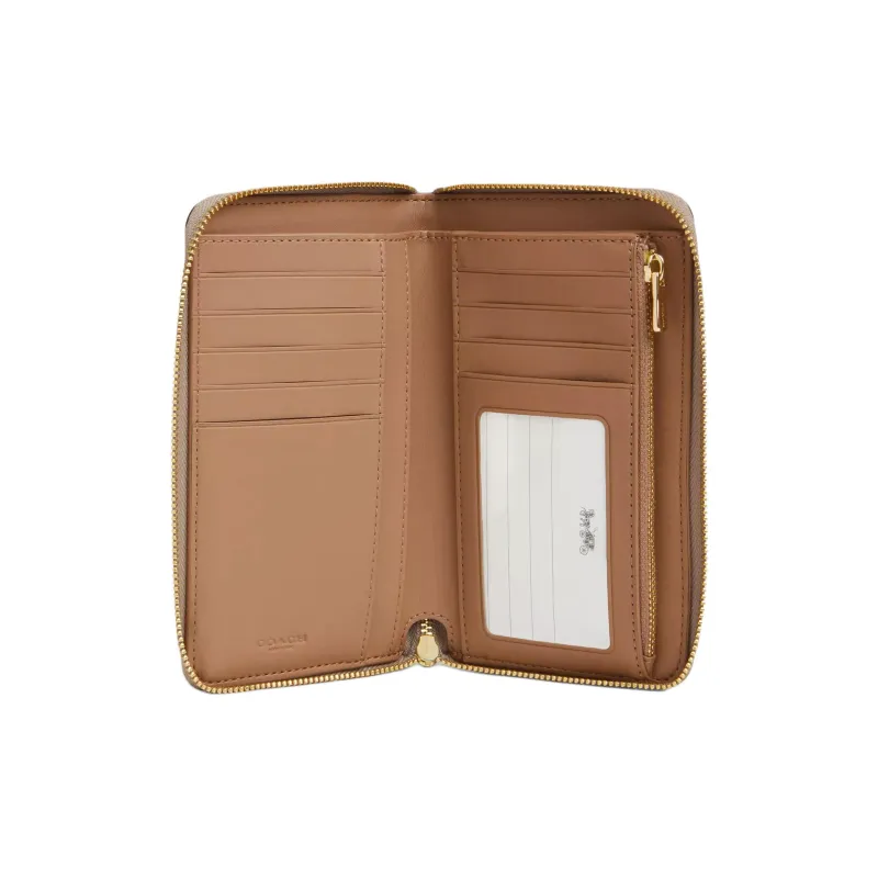 COACH Id Zip Wallet Coated Canvas Wallet Medium Size Women's Gold & Milk Tea & Ecru-1