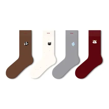 JKN Mid Calf Socks Ins Trendy Cartoon Cute Button Couple Socks Women's 4 Pack, Women's Socks