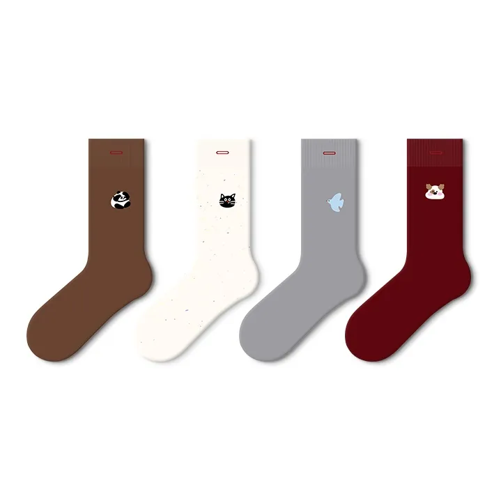 JKN Mid Calf Socks Ins Trendy Cartoon Cute Button Couple Socks Women's 4 Pack, Women's Socks-0