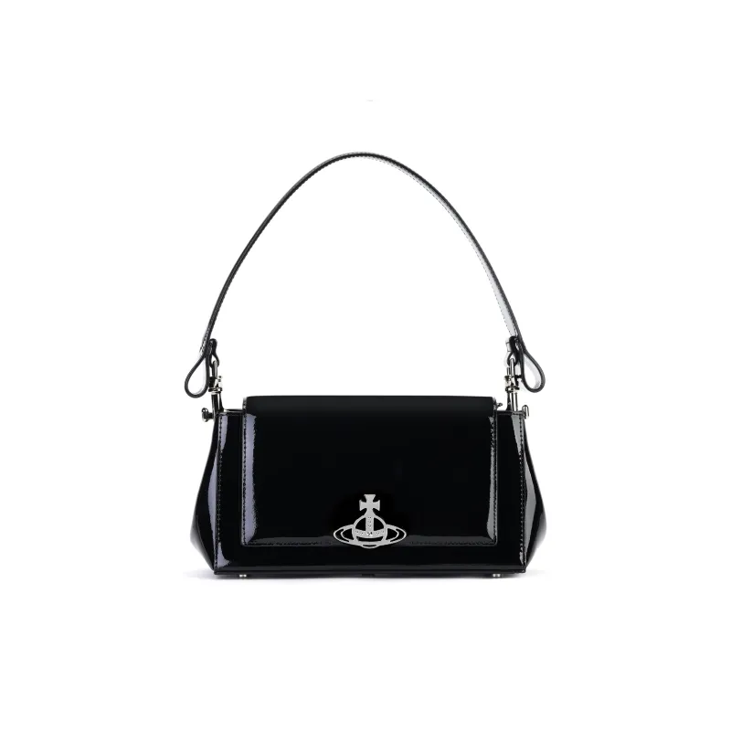Vivienne Westwood HAZEL Cow Leather Shoulder Bag Baguette Bag One Shoulder Handbag Medium Size Women's Black-0