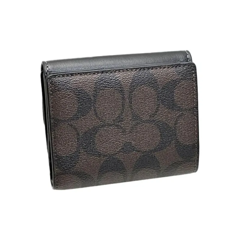 COACH Eliza Canvas With Leather Wallet Small Size Women's Brown Black-3