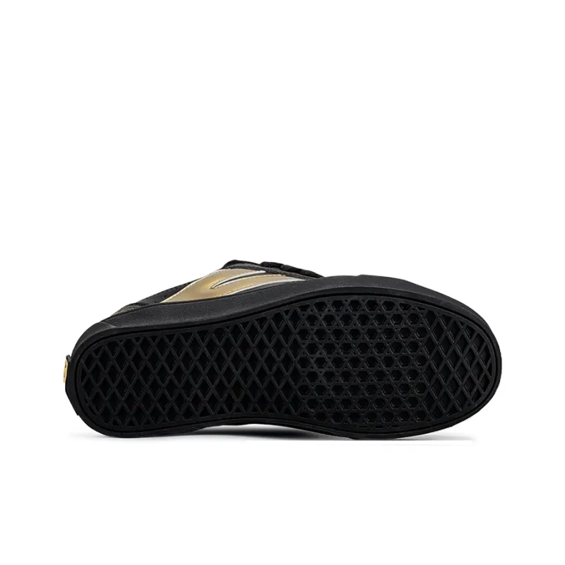 VFDF Puffy Shoes Anti Slip And Wear Resistant Breathable Low Top Skateboard Shoes Unisex Black Gold-5