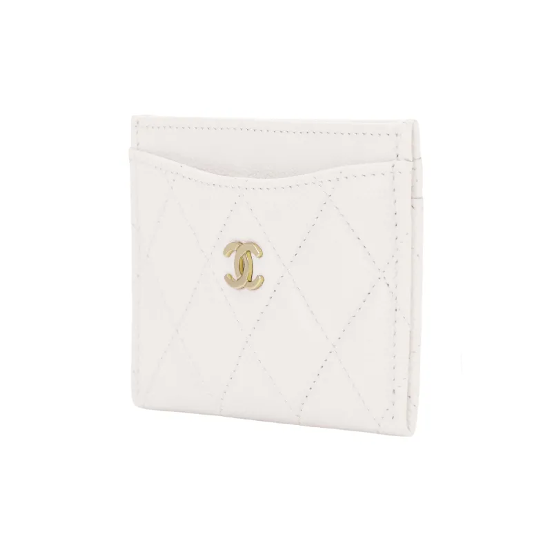 CHANEL Grain Calfskin Coin Purse, Card Holder Regular Women's White-2
