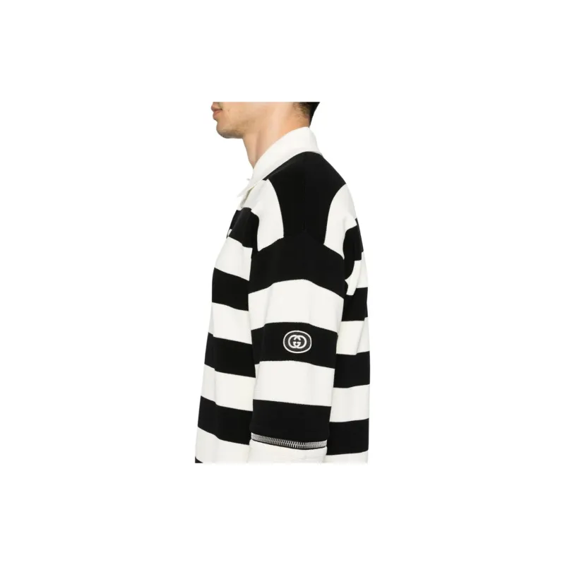 GUCCI Logo Patch Striped Polo Shirt-5