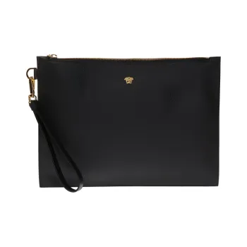 VERSACE Cow Leather Commute Coin Purse, Clutch Large Size Men's Black