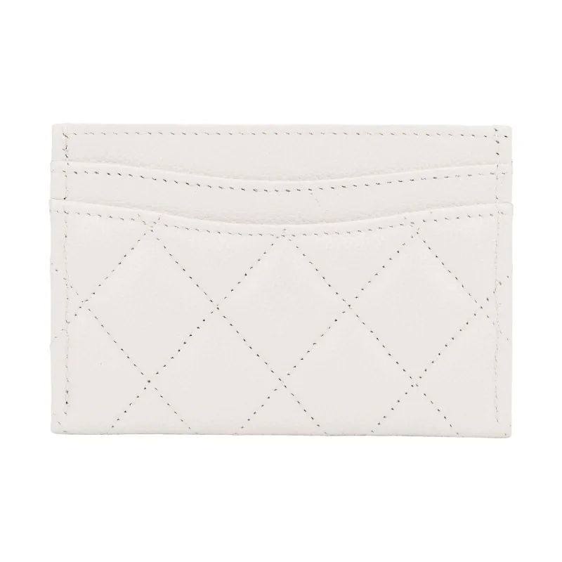 CHANEL Grain Calfskin Coin Purse, Card Holder Regular Women's White-3