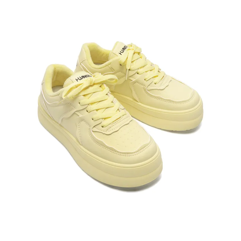 HUANQIU Warm Height Increasing Low Top Skateboard Shoes Women's Yellow-3