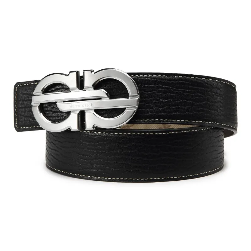 PIERRE CARDIN Top Grain Cow Leather, Double Sided Strap Belt Gift, Boyfriend Men's Black 3.8CM-3