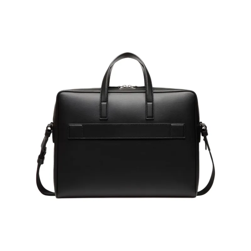 BALLY Cow Leather One Shoulder Crossbody Portable Briefcases Men's Black & Red & White-4