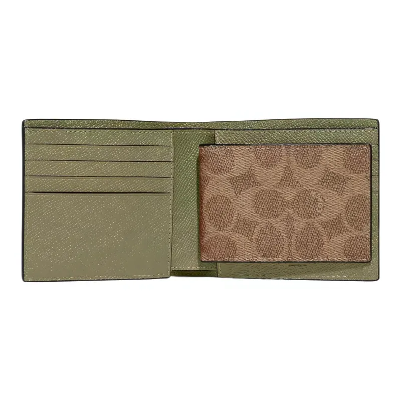 COACH 3 IN 1 Wallet Cow Leather 3 in 1 Card Holder, Wallet Women's Olive Green-2