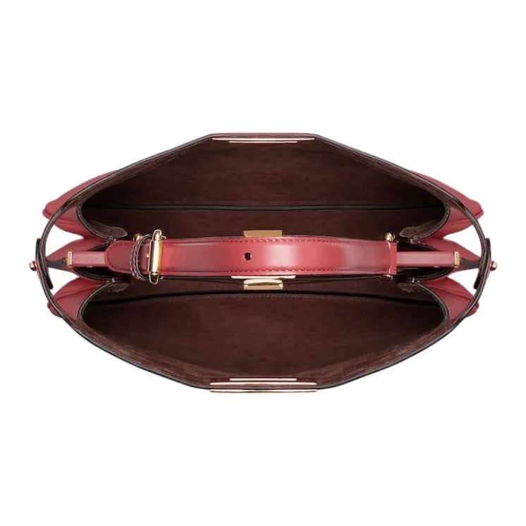 FENDI Peekaboo Calfskin Handbag Shoulder Bag Medium Size Women's Red-4