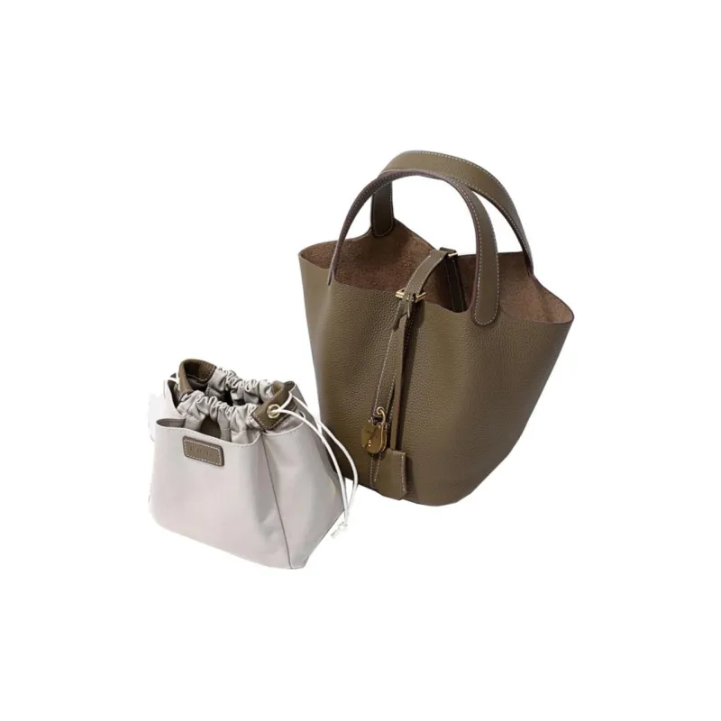 FION Cow Leather Handbag Women's Elephant Gray-3