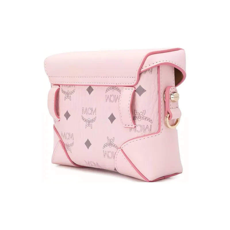 MCM Soft Berlin Visetos Leather Small Box Bag, Crossbody Fanny Pack Women's Pink-2