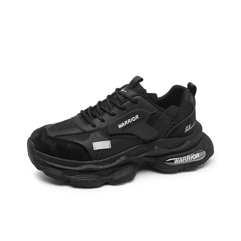 Warrior Height Increasing Wear Resistant Lightweight Slip Resistant Low Top Chunky Sneakers Men's Black-1