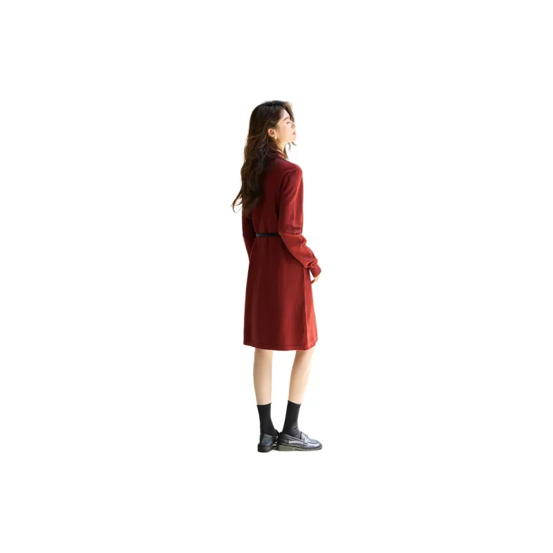 Mo Han Yi Mei Long Sleeved Dress Women's Maroon-1