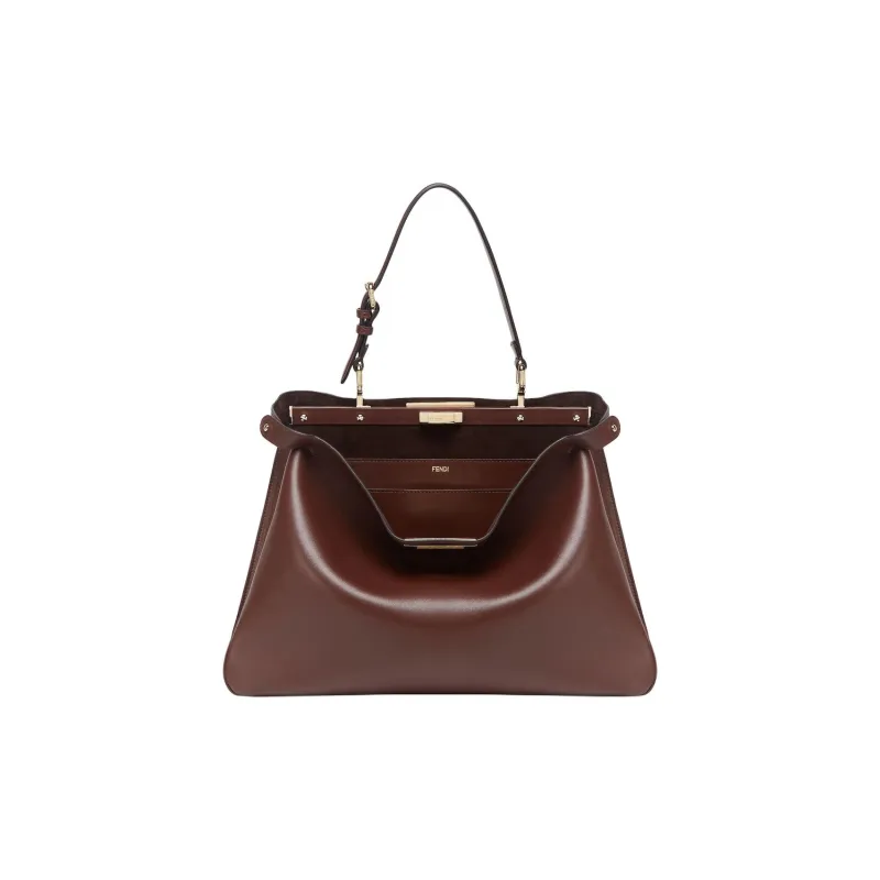 FENDI Peekaboo Calfskin Handbag, Shoulder Bag Large Size Women's Dark Brown-1