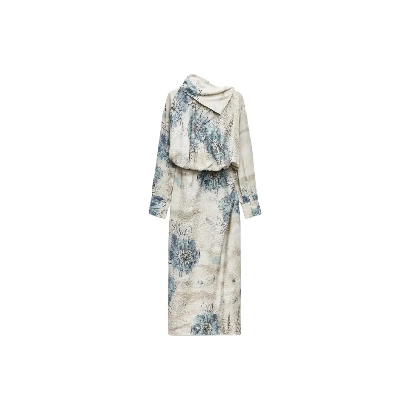 ZARA ZW Series Long-Sleeved Dresses Women's Nude/Blue-1