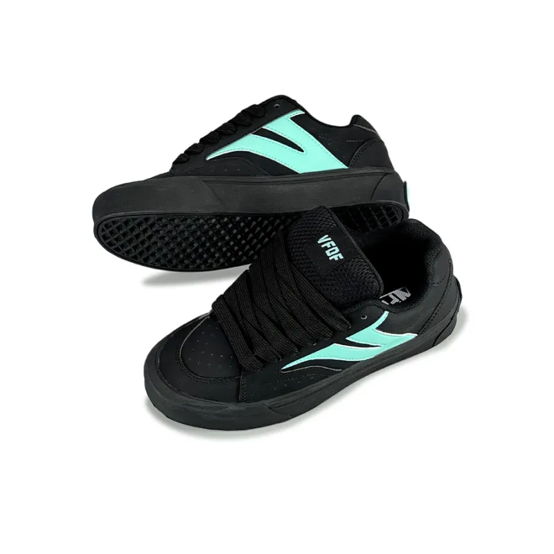VFDF Puffy Shoes Anti Slip And Wear Resistant Breathable Low Top Skateboard Shoes Unisex Black Green-4