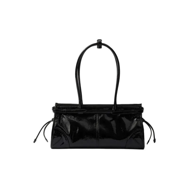 PRADA Patent Leather Cow Leather Handbag Shoulder Bag Medium Size Women's Black-2