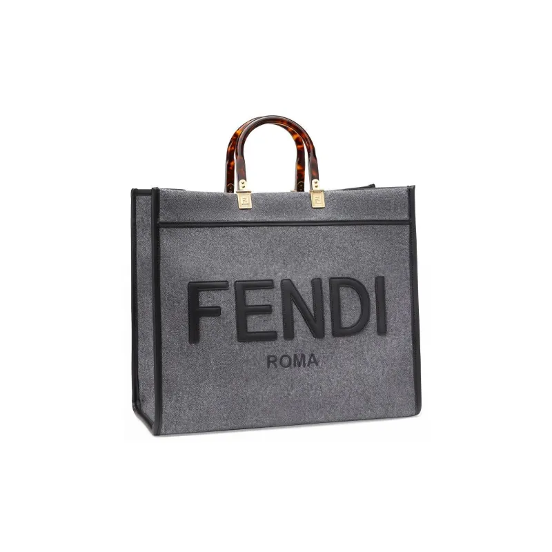 FENDI Flannel Tote Bag Shopping Bag Handbag Large Size Unisex Gray-1