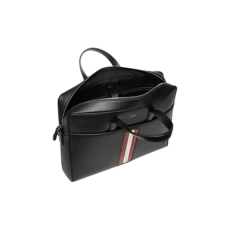 BALLY Cow Leather One Shoulder Crossbody Portable Briefcases Men's Black & Red & White-3