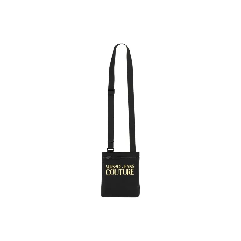 VERSACE JEANS COUTURE Canvas With Leather Shoulder Bag, Crossbody Bag Men's Black-2