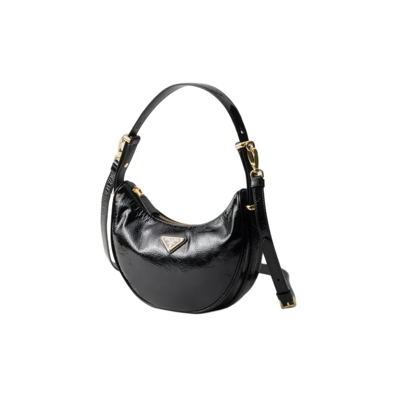 PRADA Patent Leather Handbag Shoulder Bag Unisex Black-1
