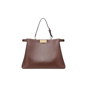 FENDI Peekaboo Calfskin Handbag, Shoulder Bag Large Size Women's Dark Brown