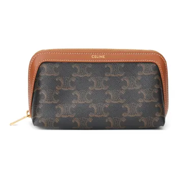 CELINE Triomphe Cow Leather Makeup Bag Small Size Women's Tawny