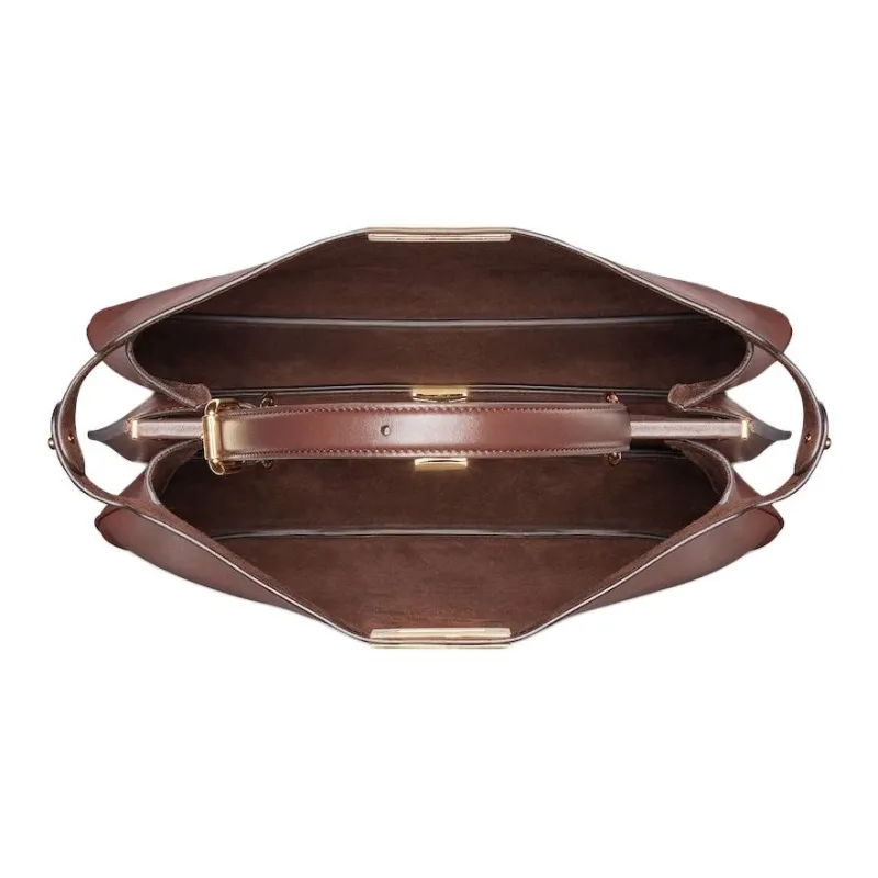 FENDI Peekaboo Calfskin Handbag, Shoulder Bag Large Size Women's Dark Brown-4