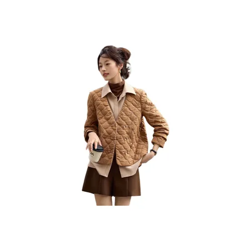 Mo Han Yi Mei Puffer Jackets Women's Khaki Plaid