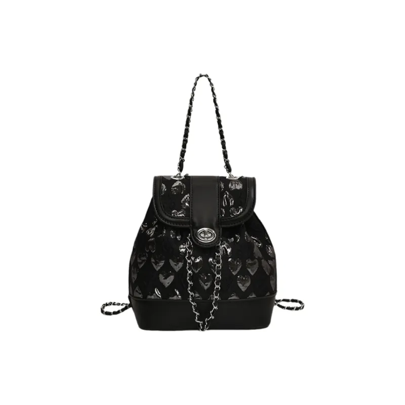 NOMK PU Shoulder Bag, Handbag, Backpack Women's Black/Silver-0