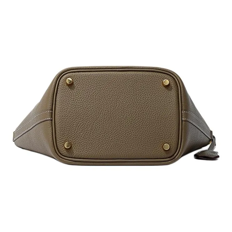 FION Cow Leather Handbag Women's Elephant Gray-4