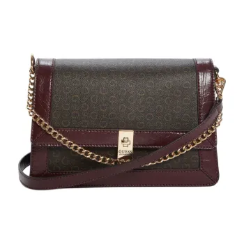 GUESS Artificial Leather Shoulder Bag Crossbody Bag Women's Dark Brown & Burgundy