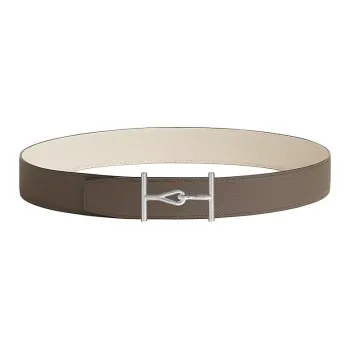 HERMES Calfskin Metal Stainless Steel Leather Belts Men's Brown/Beige Width: 3.8CM