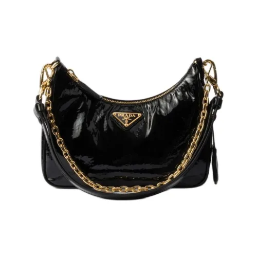 PRADA Re Edition Patent Leather Cow Leather Crossbody Bag Shoulder Bag Mini Women's Black
